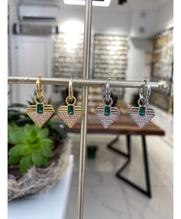 Çelik Zirkon Taş Üçgen Küpe