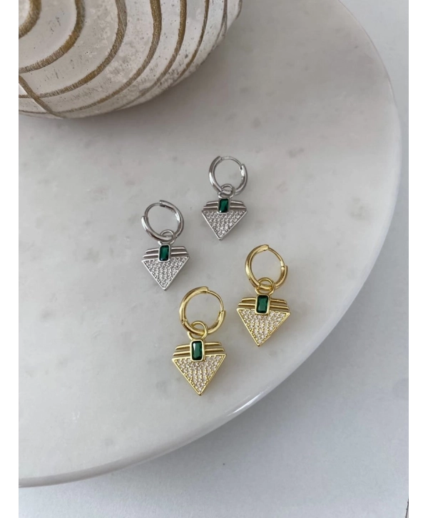 Çelik Zirkon Taş Üçgen Küpe