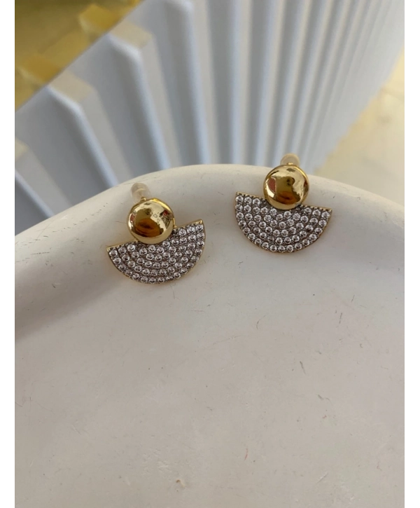 Çelik Zirkon Taş Yarım Daire Küpe