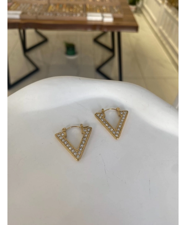 Çelik Zirkon Taşlı V Küpe