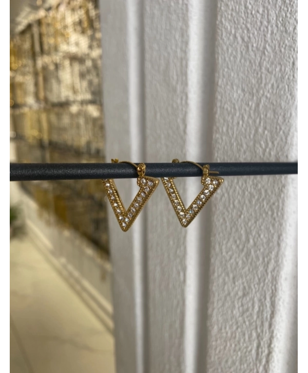 Çelik Zirkon Taşlı V Küpe