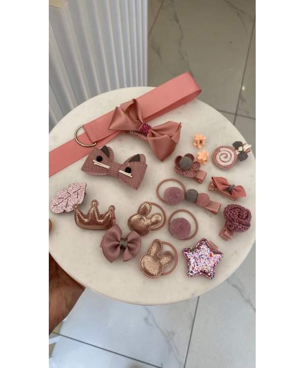 Hediye Çanta Kutulu Kız Çocuk Toka Seti 18li