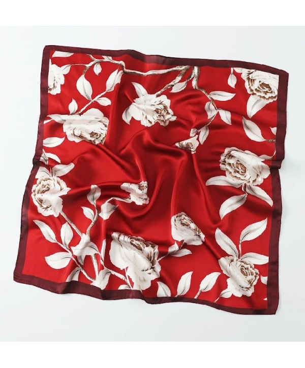Kırmızı Gül Desen 70*70 Fular