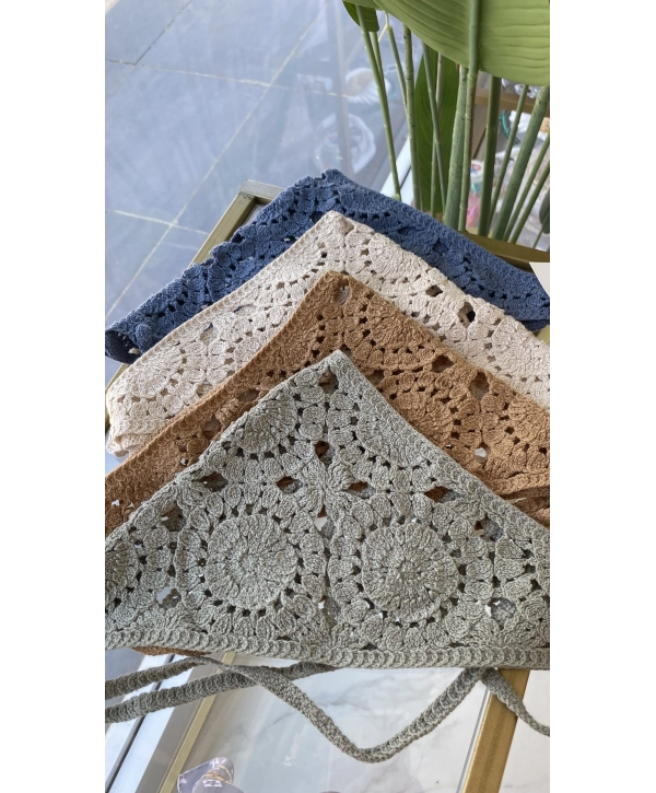 Motif Desen İp Bağlamalı Bandana