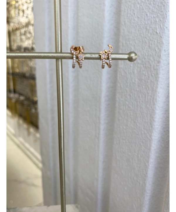 Özel Seri Ay Yıldız İkili Görünüm Küpe