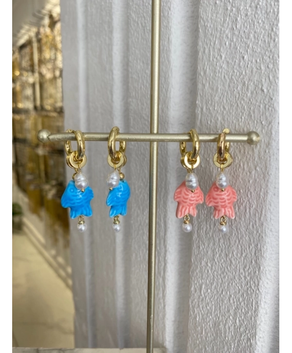 Özel Seri Balık ve İnci Charmlı Halka Küpe