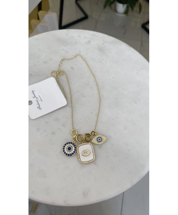 Özel Seri Beyaz Mineli Nazar Charm Kolye