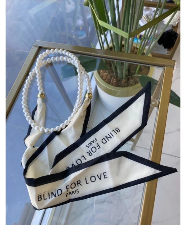 Özel Seri Çizgili Fular Detay Dolama İnci Kolye