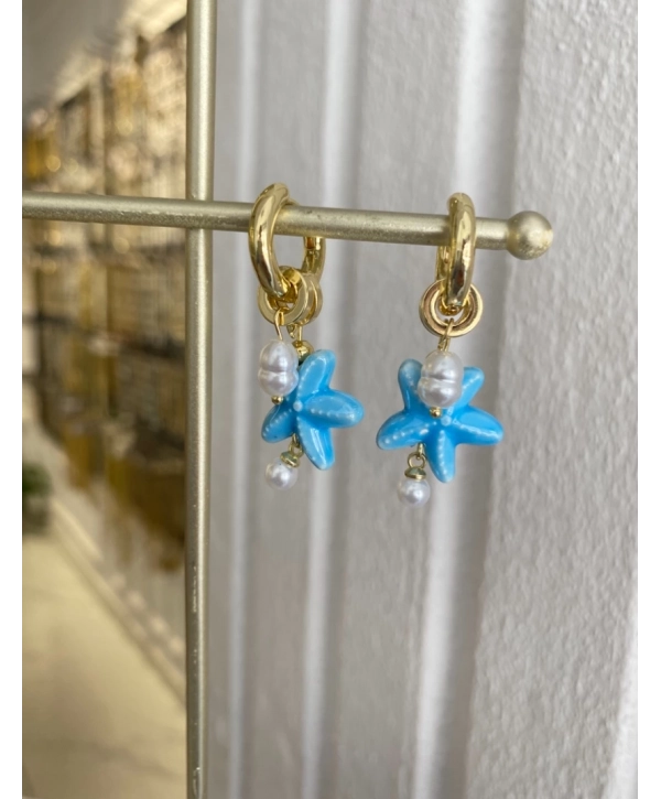 Özel Seri Deniz Yıldızı ve İnci Charmlı Halka Küpe