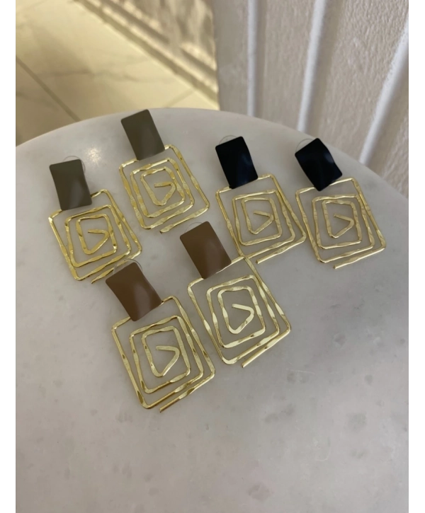 Özel Seri Dikdörtgen Kıvrımlı Tasarım Küpe