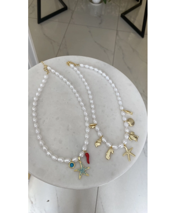 Özel Seri İnci Görünüm Charmlı Kolye