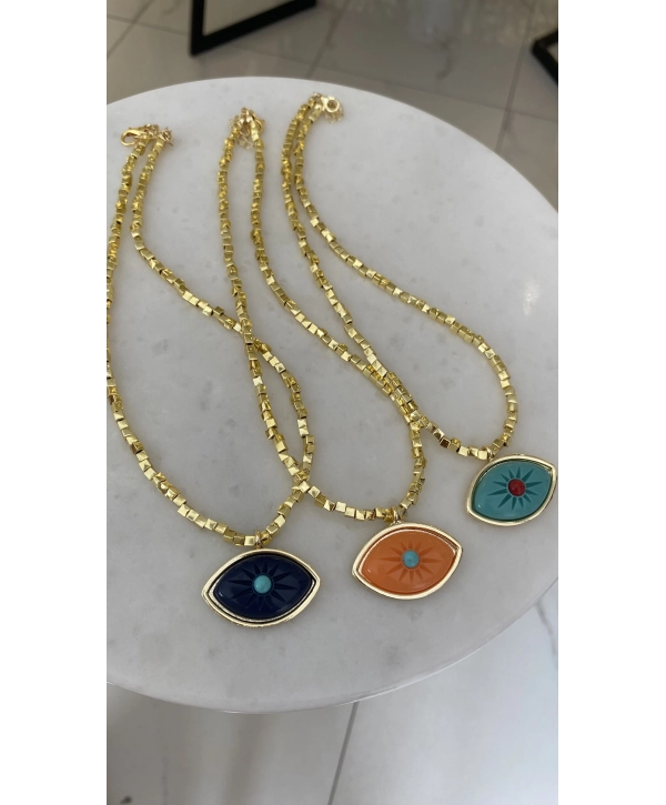 Özel Seri Küp Plaka Üzeri Göz Kolye Kolye