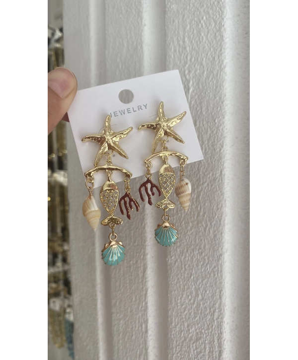 Özel Seri Sallantılı Midye Yıldız Küpe