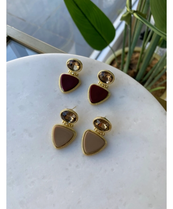 Özel Seri Sallantılı Zirkon Taş Üçgen Küpe