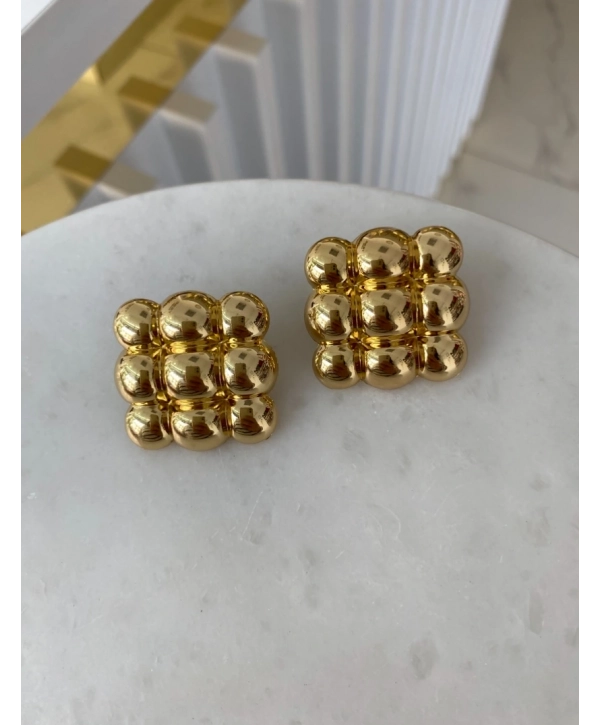 Özel Seri Sıralı Topçuk Kare Küpe