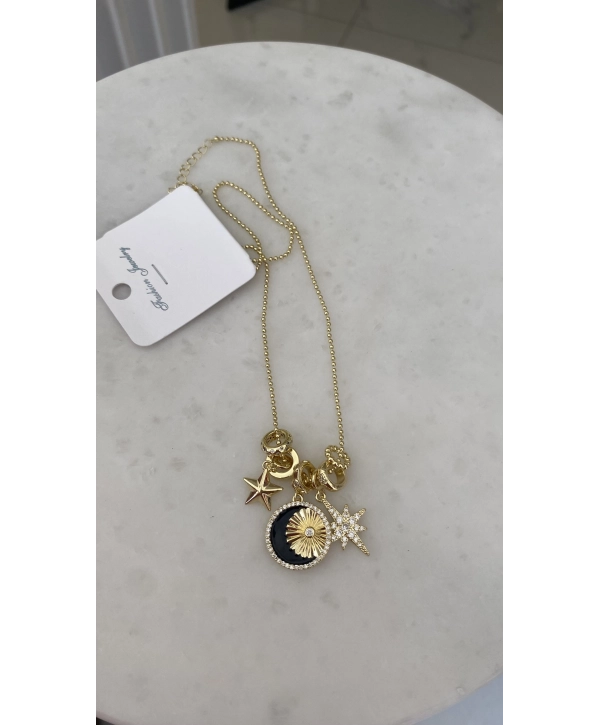Özel Seri Siyah Mineli Kuzey Yıldız Charm Kolye