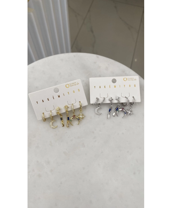 Özel Seri Ters Hilal Detay Altılı Set Küpe