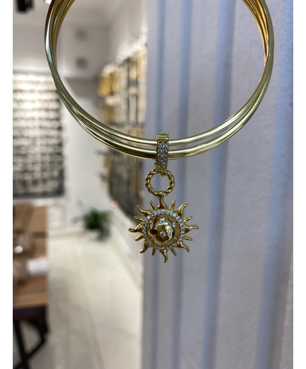 Özel Seri Zirkon Taş Detay Bombeli Güneş Charm