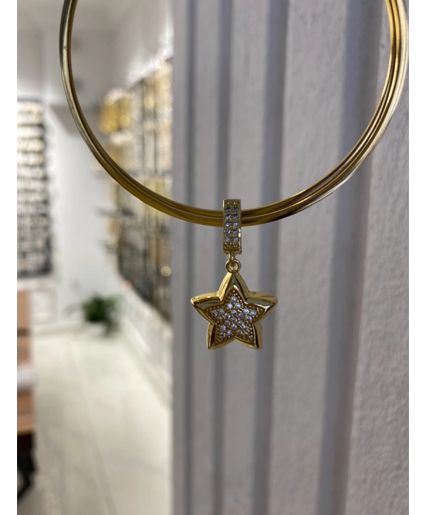 Özel Seri Zirkon Taş Detay Bombeli Yıldız Charm