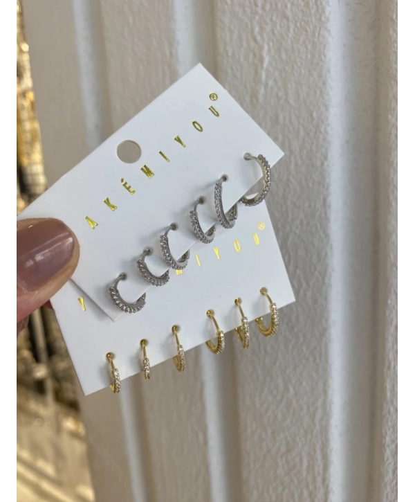 Özel Seri Zirkon Taş Detay Sıralı Halka Küpe