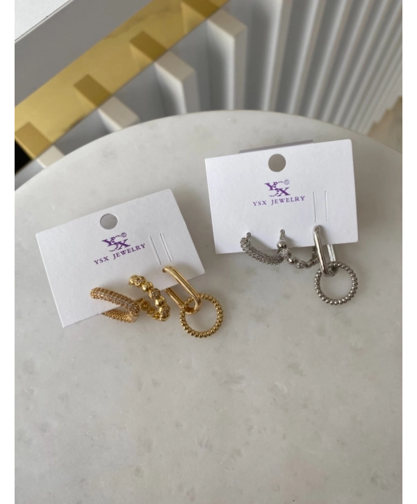 Özel Seri Zirkon Taş Detay Üçlü Halka Küpe