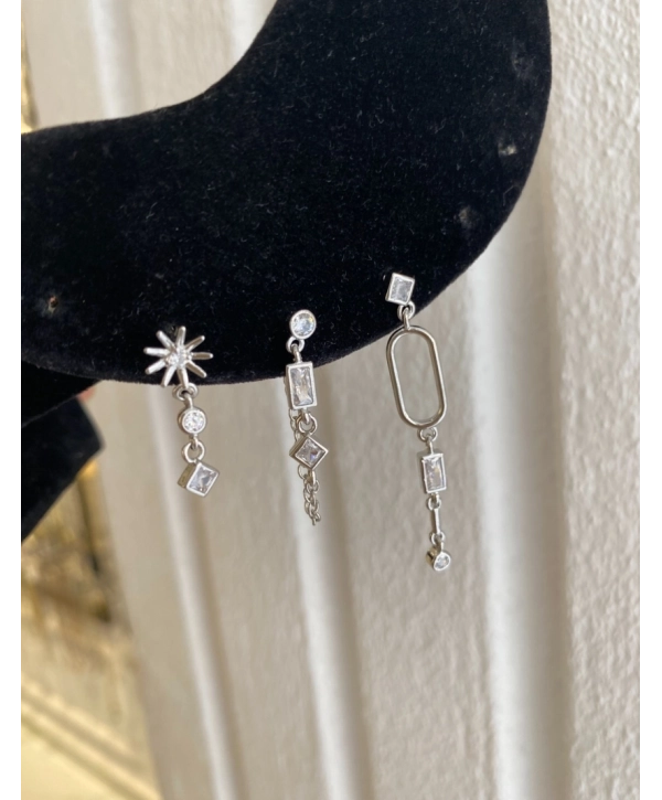 Özel Seri Zirkon Taş Detay Üçlü Sallantılı Küpe