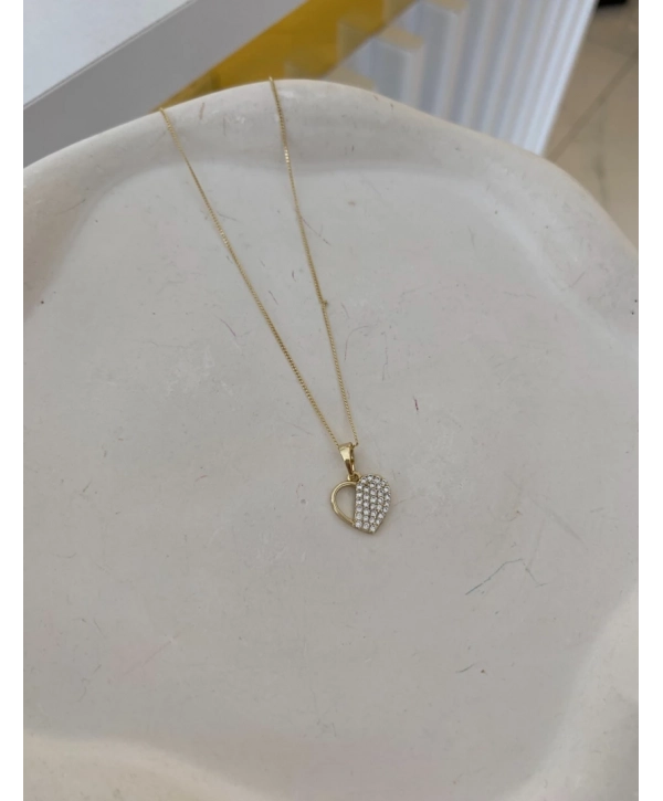 Özel Seri Zirkon Taş Yarı Boş Yarı Dolu Kalp Kolye