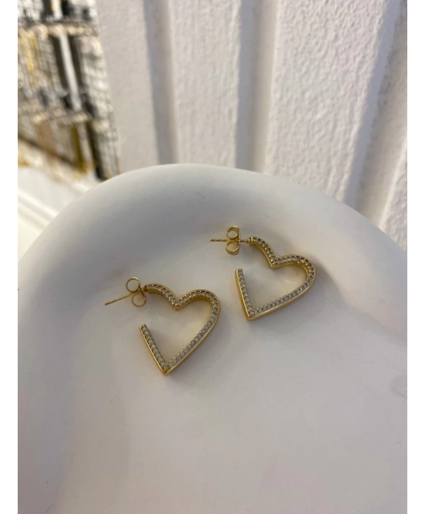 Özel Seri Zirkon Taş Yarım Kalp Küpe