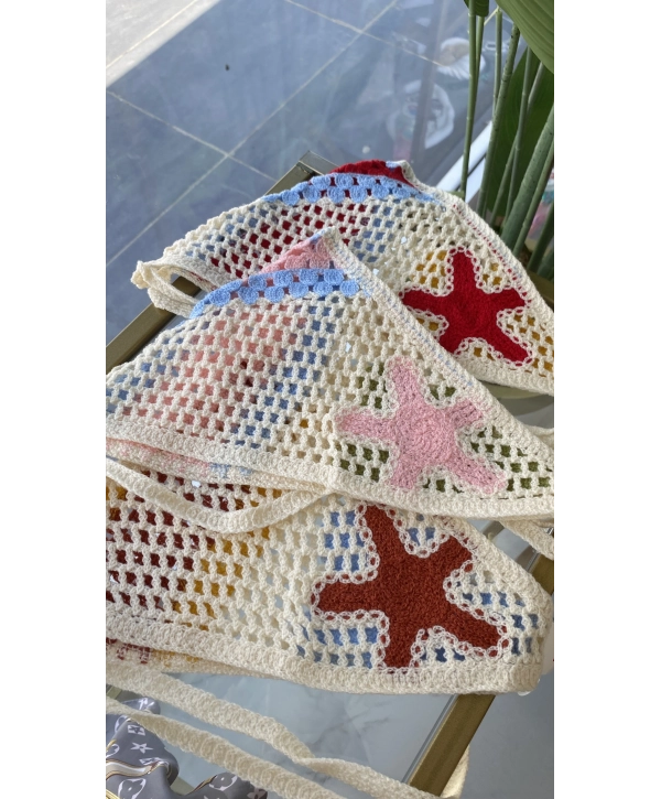 Renkli File Desen İp Bağlamalı Deniz Yıldız Bandana