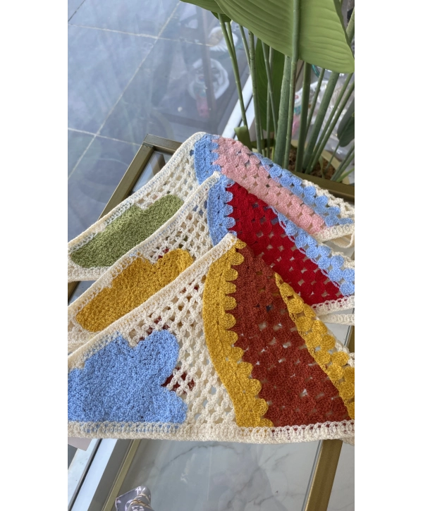Renkli File Desen İp Bağlamalı Deniz Yıldız Bandana