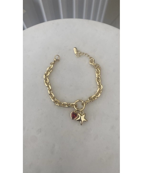 VIP CM Kırmızı Kalp ve Yıldız Charm Bileklik