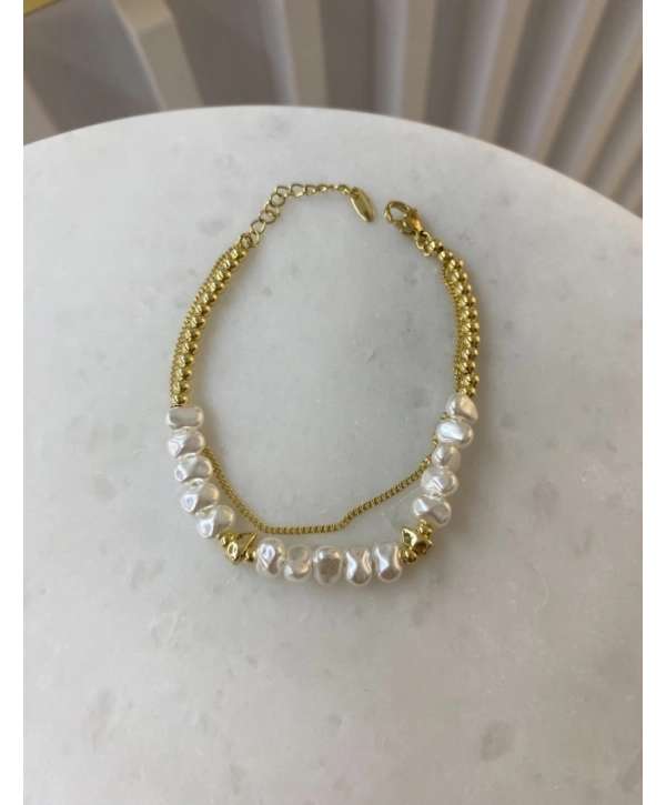 VIP İnce Zincir ve İnci Detay İkili Bileklik