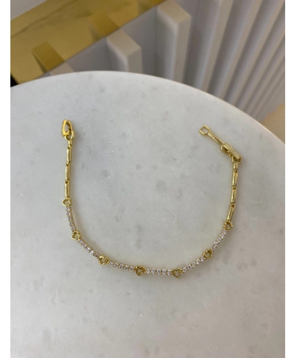 VIP İnce Zirkon Taş Detay Sıralı Kalp Bileklik