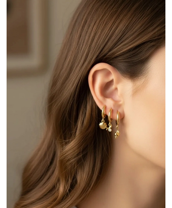 VİP Midye Figür Sallantılı Tasarım Küpe