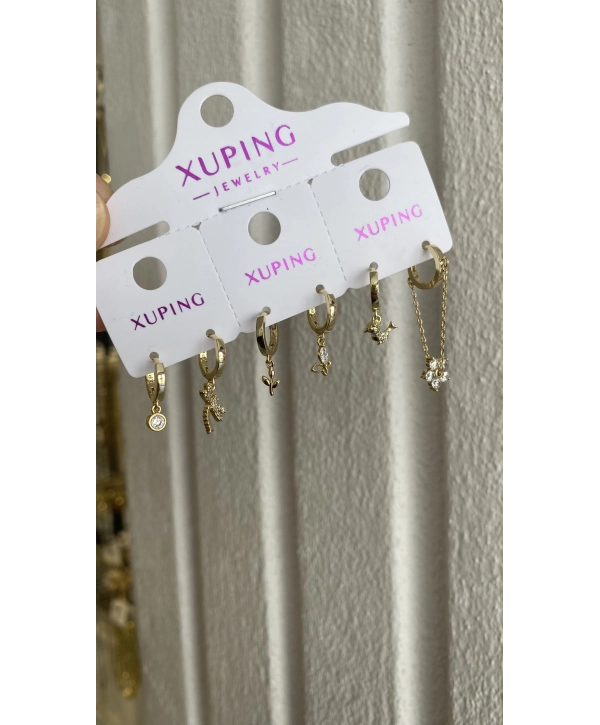 VIP Sallantılı Zirkon Taş Detay Altılı Set Küpe