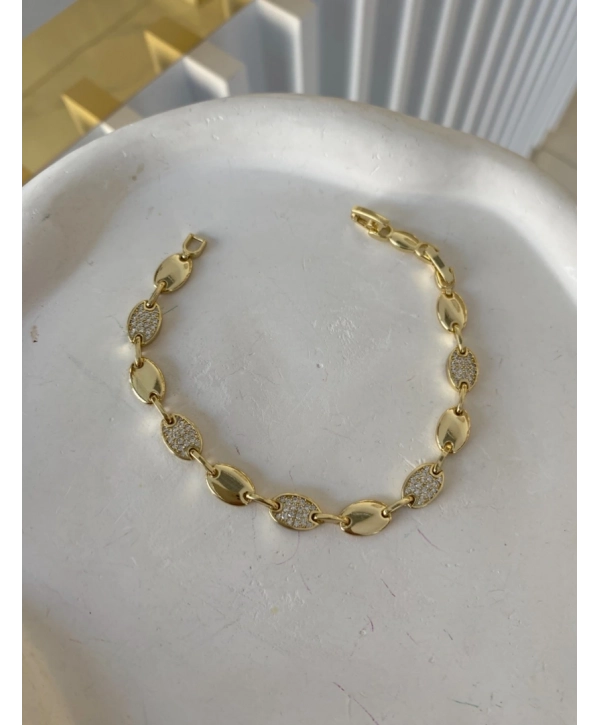 VIP Sıralı Oval Plaka Ve Oval Zirkon Taş Bileklik