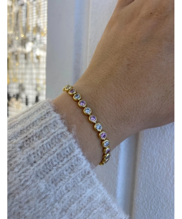 VIP Sıralı Renkli Daire Zirkon Taş Detay Bileklik