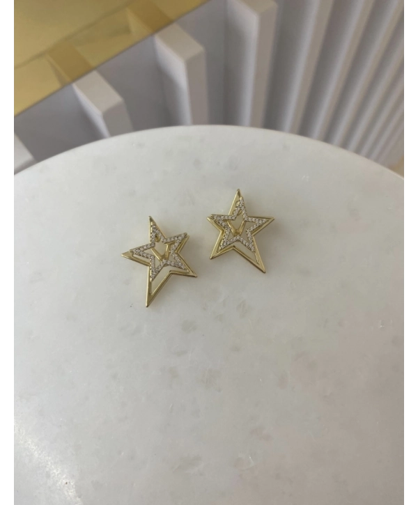 VIP Üç Boyut Zirkon Taş Tasarım Yıldız Küpe