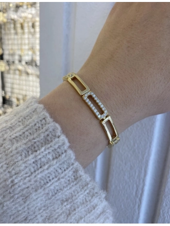 VIP Sıralı Zirkon Taş Detay Boş Dikdörtgen Bileklik