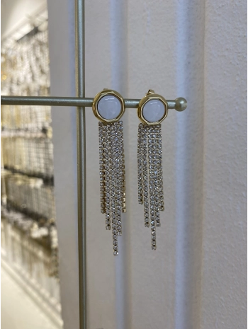 Çelik Sallantılı Zirkon Taş Sedef Detay Küpe