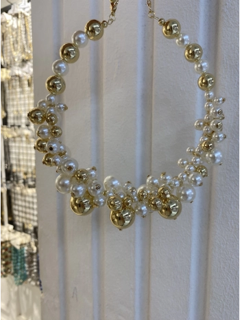 Özel Seri Gold Boncuk ve İnci Boncuk Detay Sıralı Choker Kolye