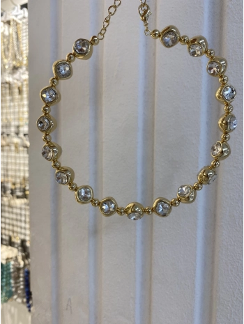 Özel Seri Çift Taraflı Zirkon Taşlı ve Plaka Topçuk Sıralı Choker Kolye