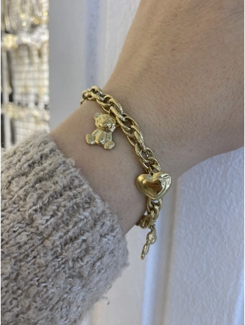 Çelik Sallantılı Kalp ve Ayıcık Figür Bileklik