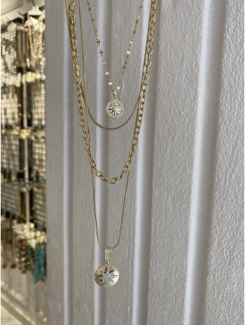 Çelik Kuzey Yıldız Detay Dörtlü Set Kolye