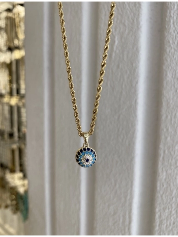 Çelik Burgu Zincir Üzeri Nazar Boncuk Kolye