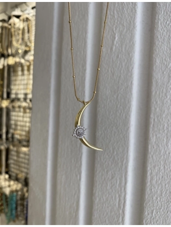 Çelik Zirkon Taş Detay Ay Kolye