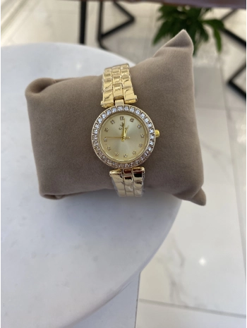 Yuvarlak Kasa Zirkon Taş Detay Bijuteri Saat