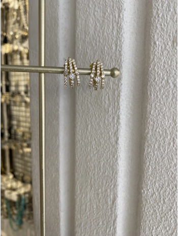 VIP İnce Sıralı Zirkon Taş Üçlü Görünüm Küpe