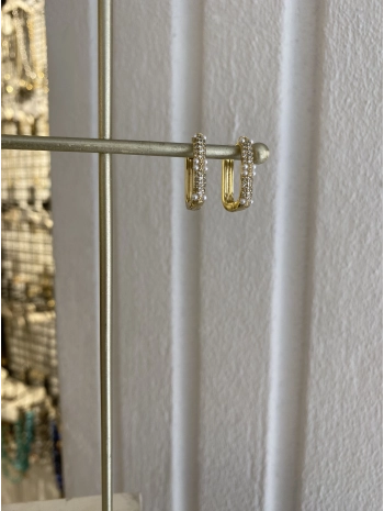 VIP İnci Detay Zirkon Taş Dikdörtgen Küpe