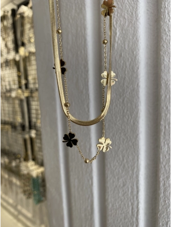 Çelik İtalyan Zincir Detay İkili Yonca Kolye